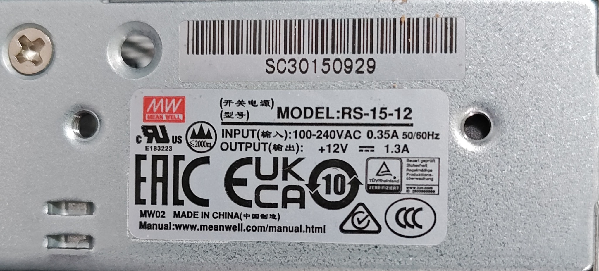 Mean Well RS-15-12 label